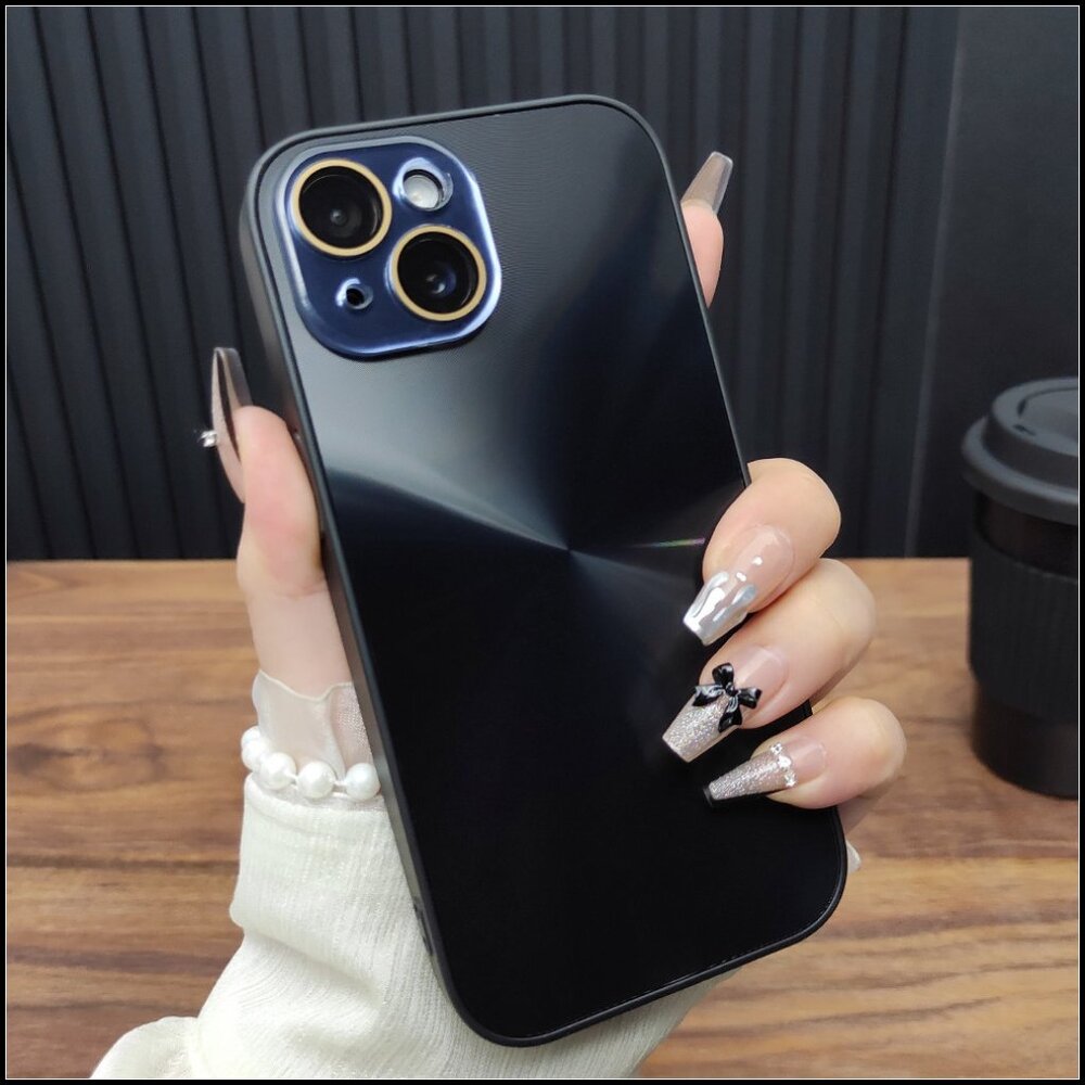 Glossy Black CD Pattern Case with Gold Camera Accents